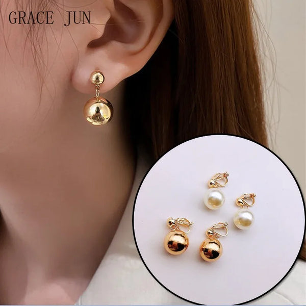 Earrings Gold Clip Korean Style No Piercing