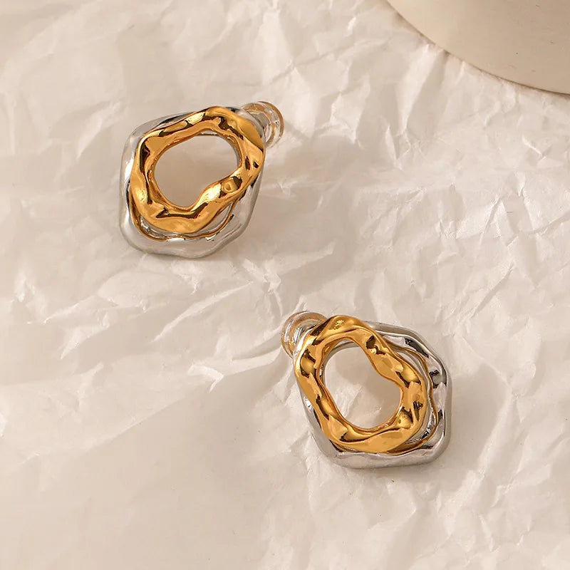 Earrings Geometric Silver Double Layer