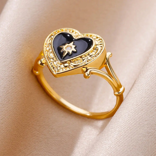 Ring Heart Zircon Steel