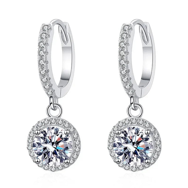 Earrings Silver Moissanite Round Luxury