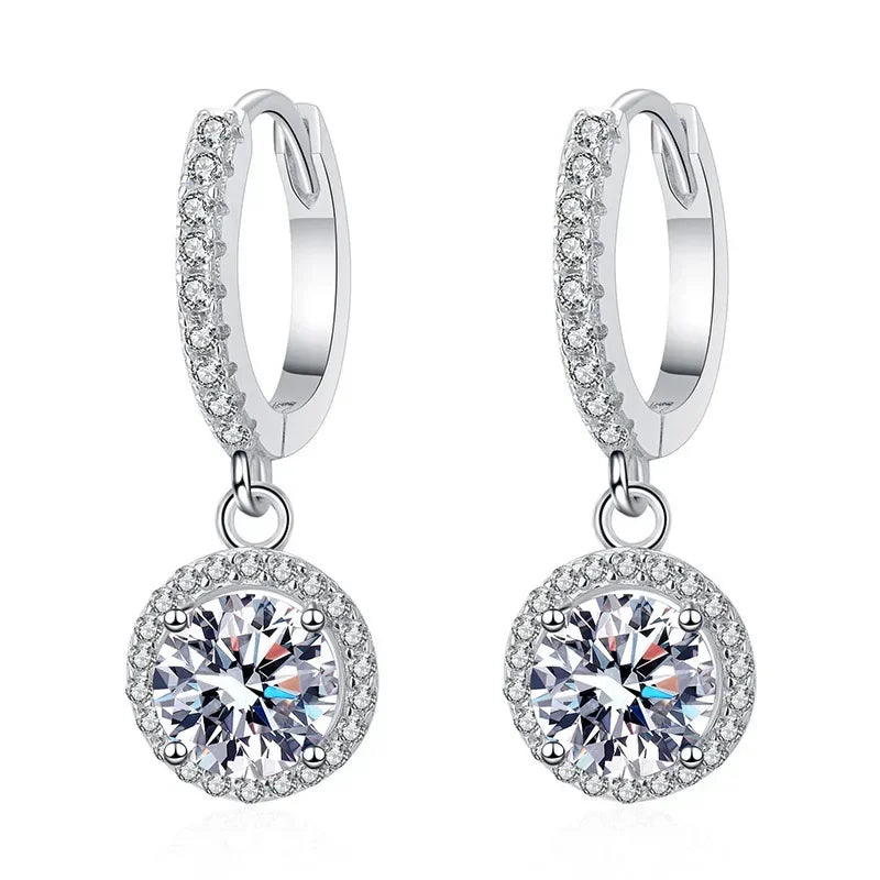Earrings Silver Moissanite Round Luxury