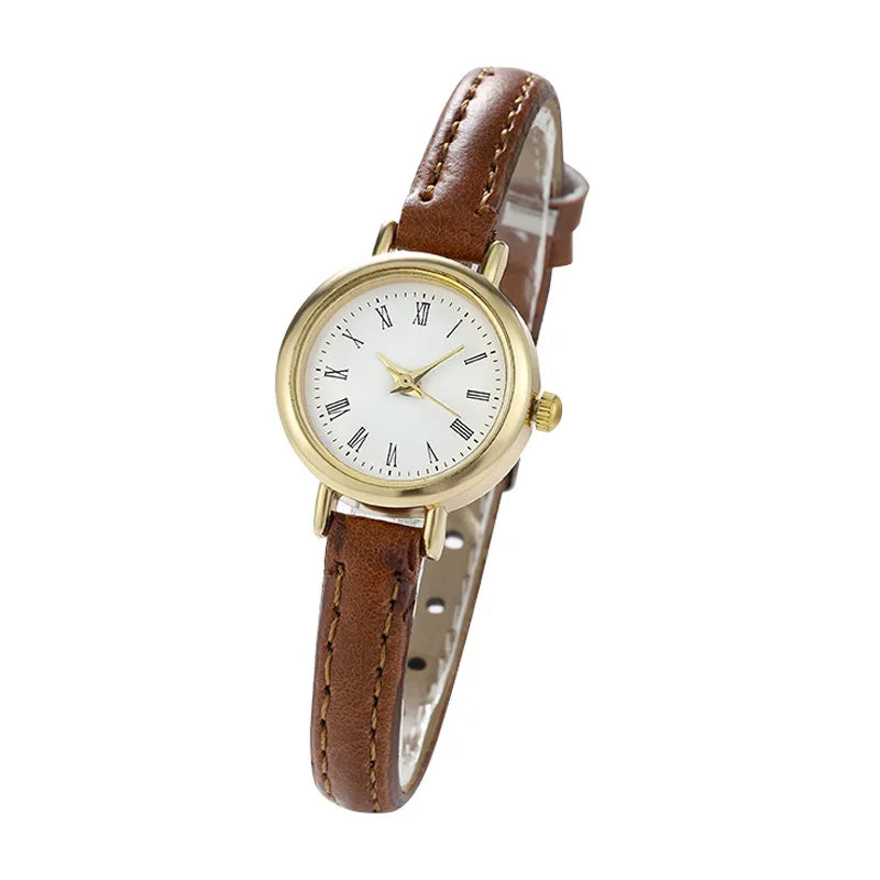 Watch Simple Round Quartz Couro