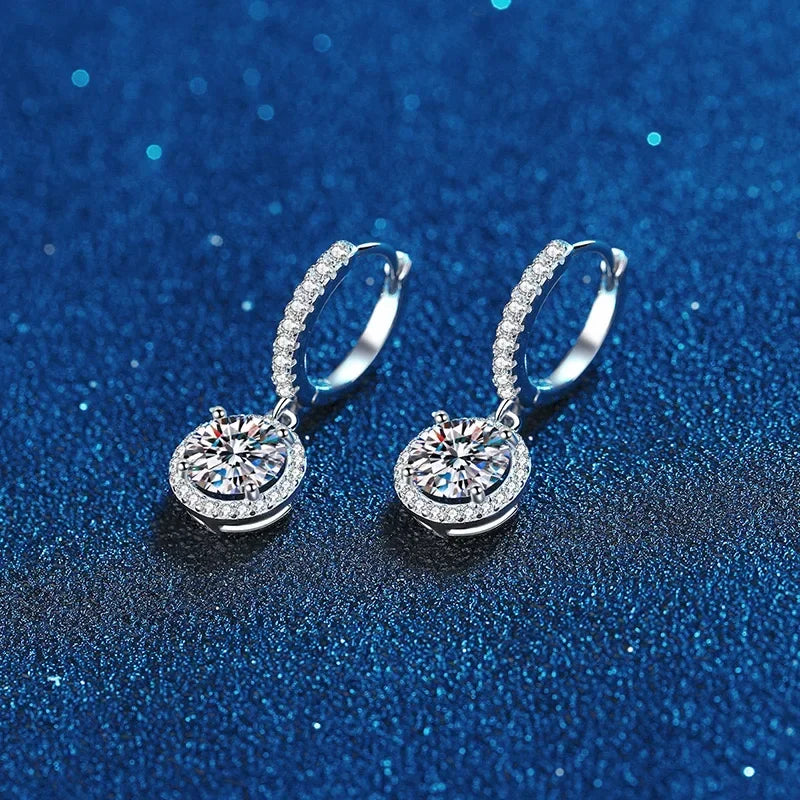 Earrings Silver Moissanite Round Luxury