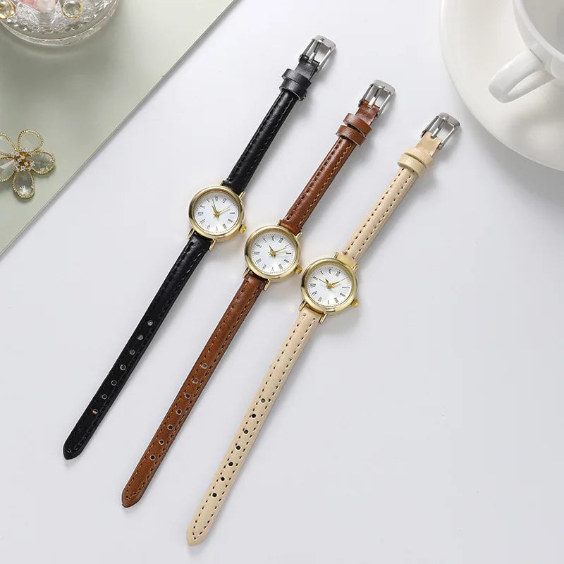Watch Simple Round Quartz Couro
