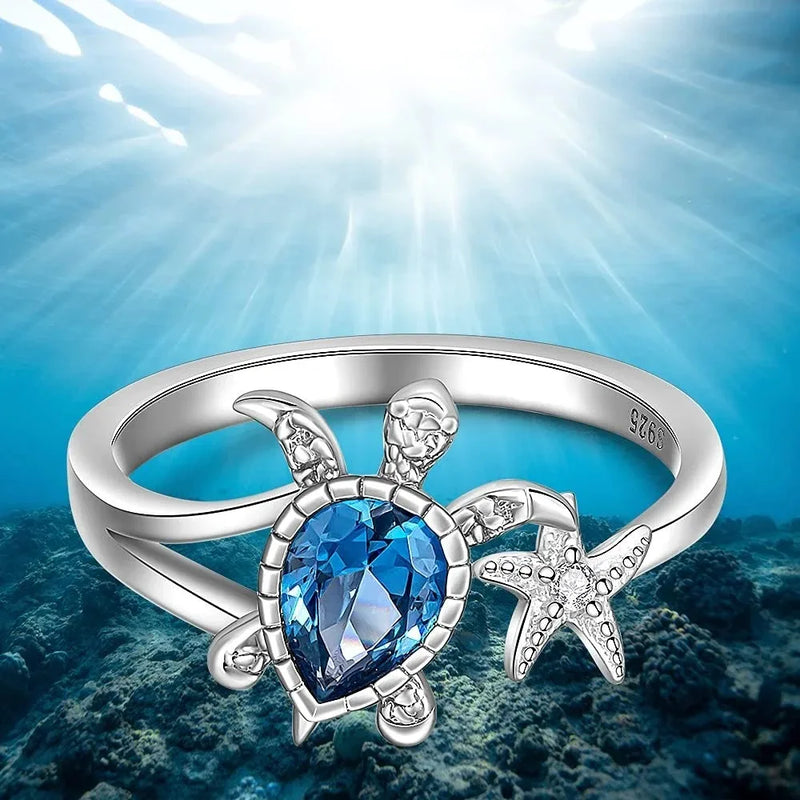 Ring Starfish Blue Topaz