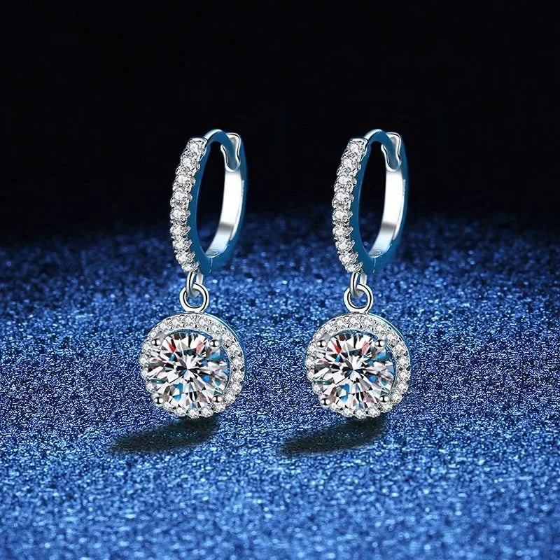 Earrings Silver Moissanite Round Luxury