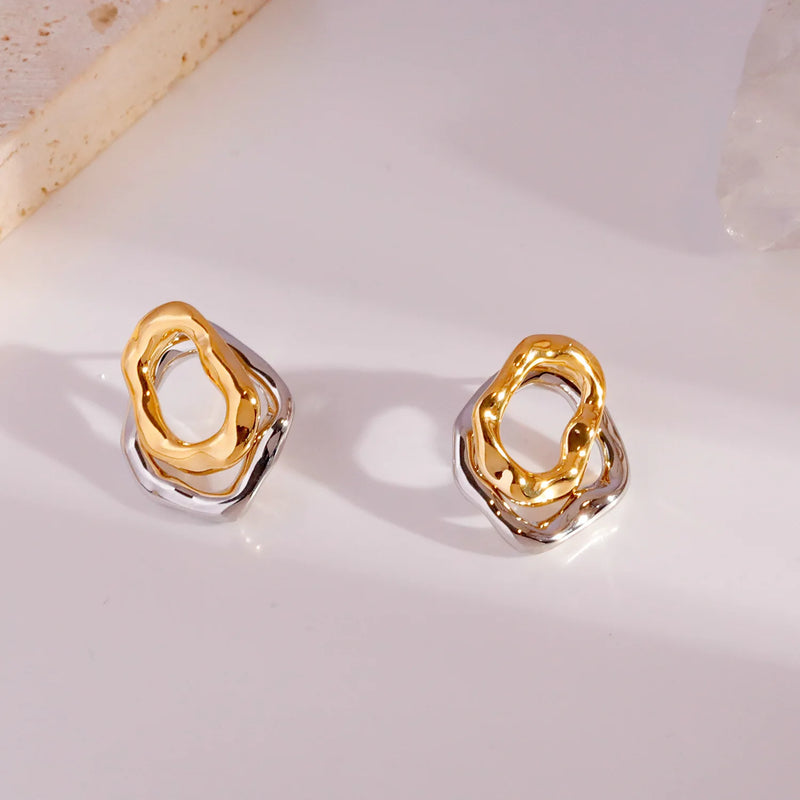 Earrings Geometric Silver Double Layer