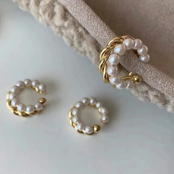 Earrings Gold Double Circle Clip Korean