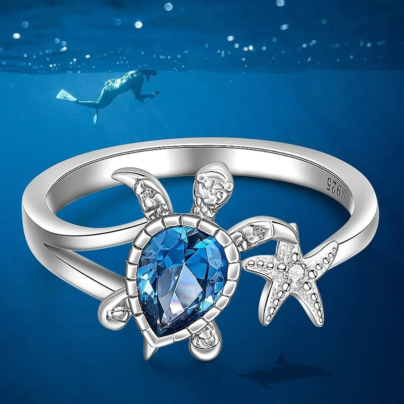 Ring Starfish Blue Topaz