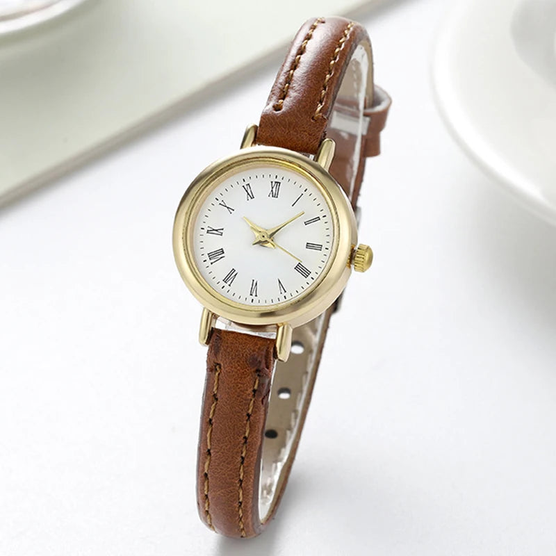 Watch Simple Round Quartz Couro