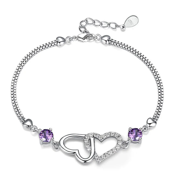Bracelet Natural Amethyst Zircon Heart
