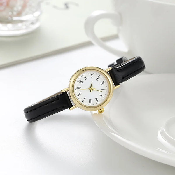 Watch Simple Round Quartz Couro